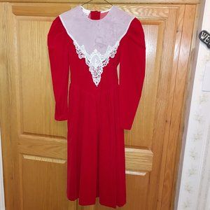 Jo Lene Bright Red Velour Long Sleeve Dress - SIze 12 (Girls)